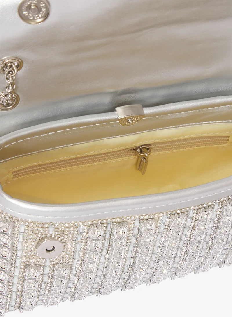 Khizana Silver Diamonte Embellished Bag With Chain